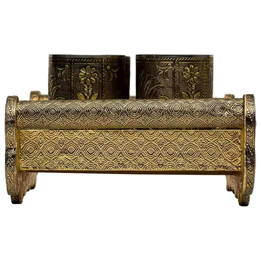WANDERLUST DECO Bandeja de Metal repujado Dorado 25x13x6