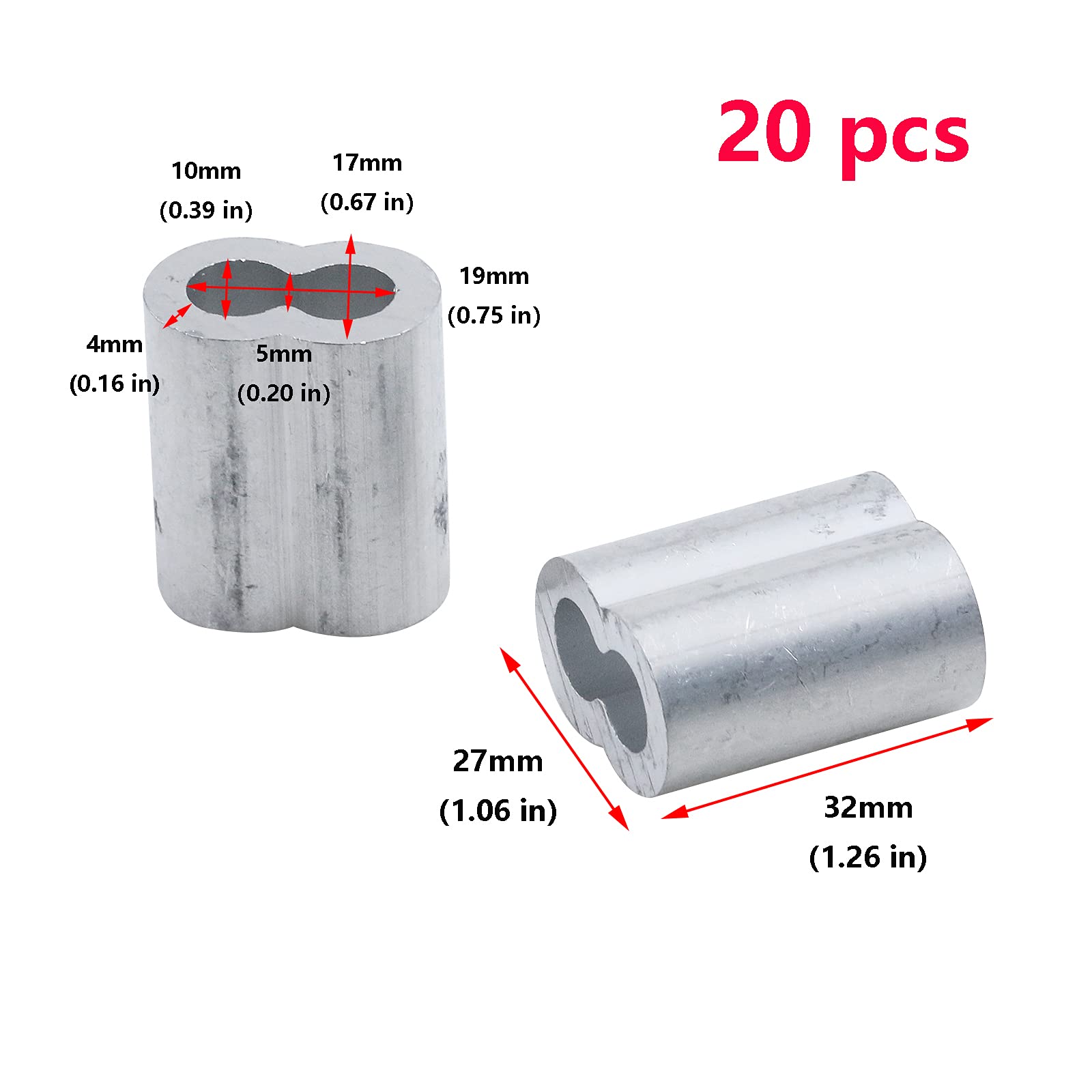 Antrader Aluminum Crimping Loop Sleeve 20PCS Wire Rope Aluminum Sleeve Clip Fittings for 5/16" Wire Rope and Cable — Amazon image 2