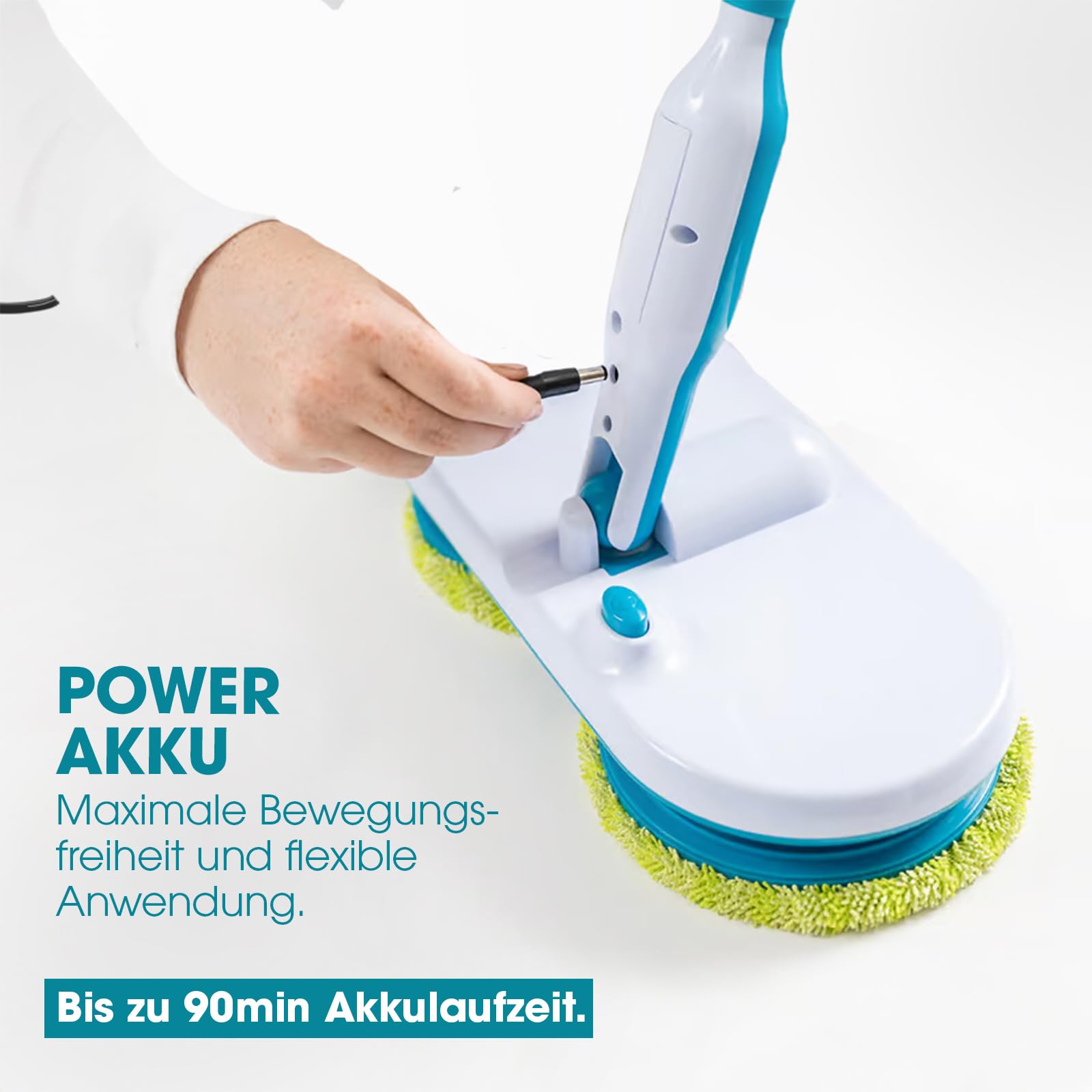 Hurricane Floating Mop Set - Akku Bodenwischer kabellos - Elektrischer Wischmopp zum Wischen, Schrubben, Polieren - Akkumop, Bodenreiniger rotierend inkl. 2 Mikrofaserpads, 2 Scheuerpads, 2 Polierpads