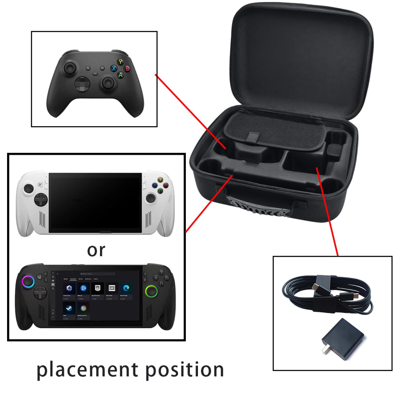 Genérico Carga de Transporte para ROG Xbox Ally/ROG Xbox Ally X Bolsas de Almacenamiento a Prueba de Golpes para Consolas de Juegos EVA Cubierta Protectora de Gran Capacidad