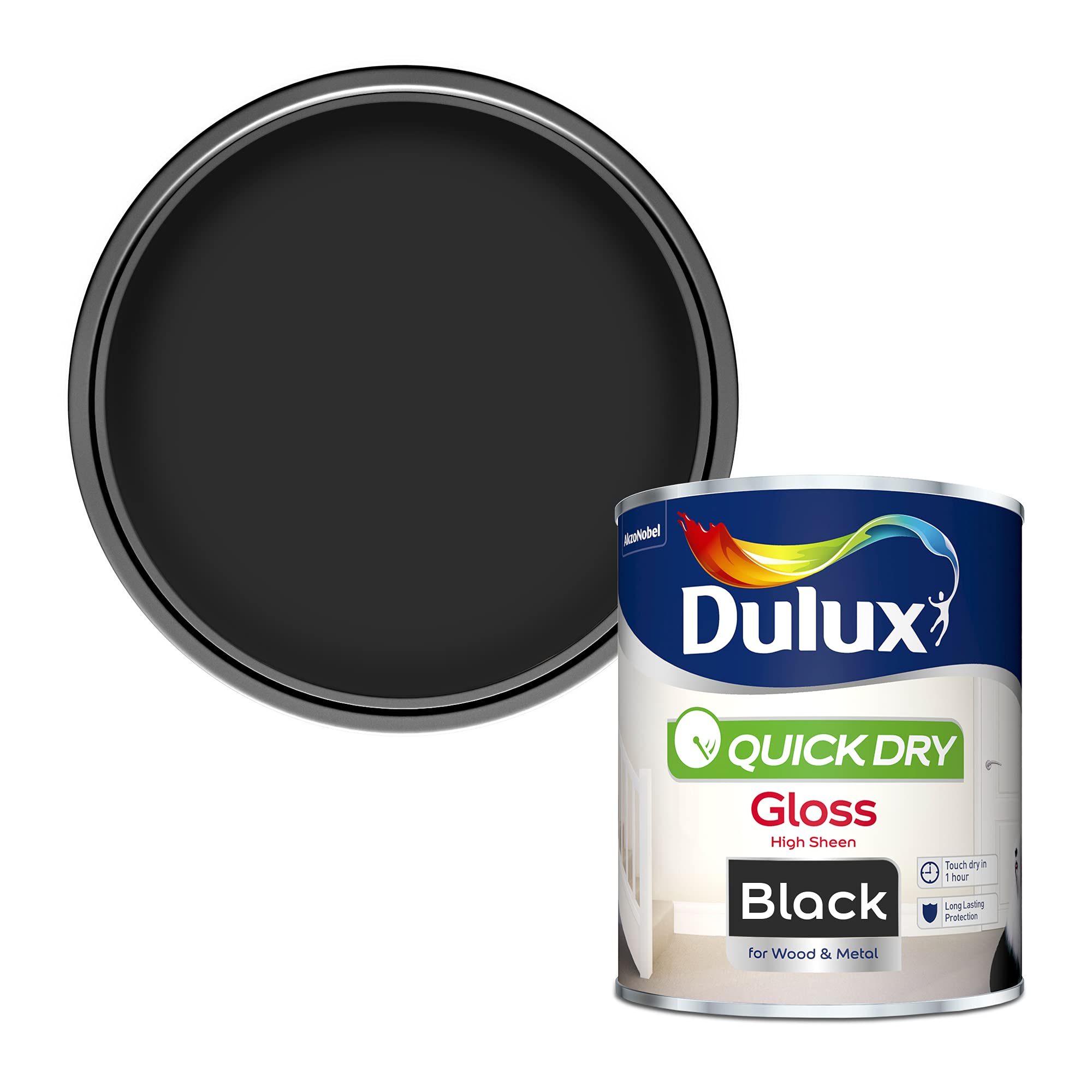 Dulux Quick Dry Gloss Paint - Black - 750 ml (Pack of 1), 5358140
