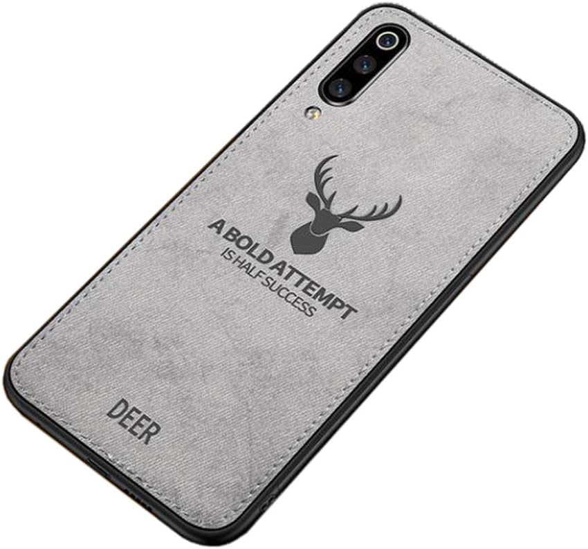 Soft Luxury Slim Fabric Texture 3D Deer Print Cloth Pattern Cover TPU Edge Shockproof Silicone Phone Case for Xiaomi Mi9SE Mi9 SE MI 9 SE Silver Gray