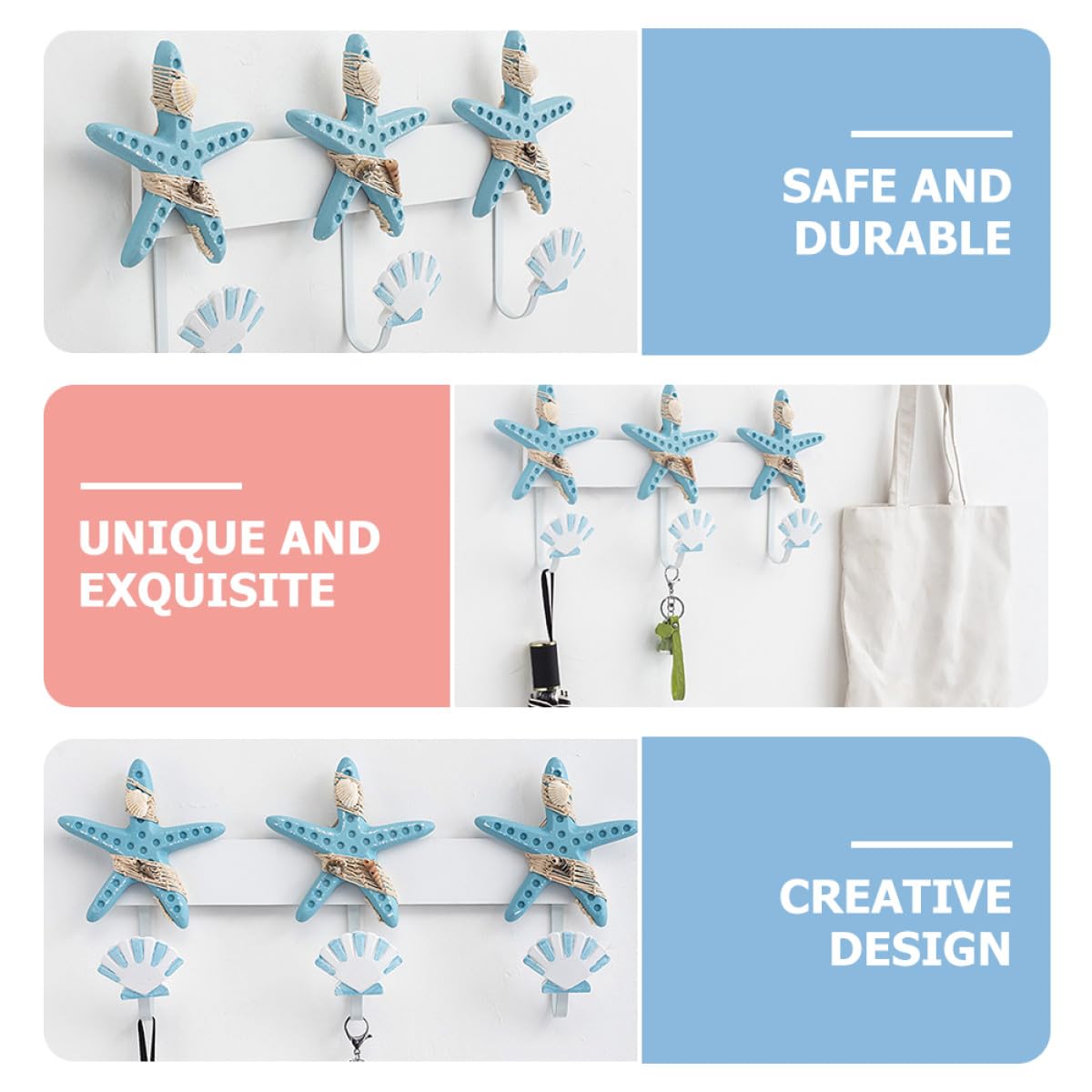 Perchero de Pared en Azul Ganchos de Mdf y Hierro Estilo Mediterráneo Gancho Resistente para Colgar Ropa y Decoración del Hogar