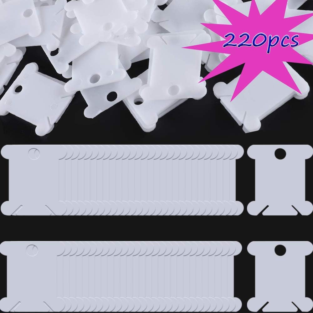 220 Pieces Plastic Floss Bobbins, Munpor White Floss Bobbins for Cross Stitch Embroidery Cotton Thread Craft DIY Sewing Storage