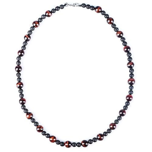 GENASTO Tiger Eye Necklace Healing Protection Crystals Stones Lava Rock Chakra Necklace for Men Women