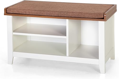 MAISON ARTS Banco de zapatos, almacenamiento de zapatos de entrada con cojín de asiento acolchado, banco de almacenamiento de MDF de alta calidad