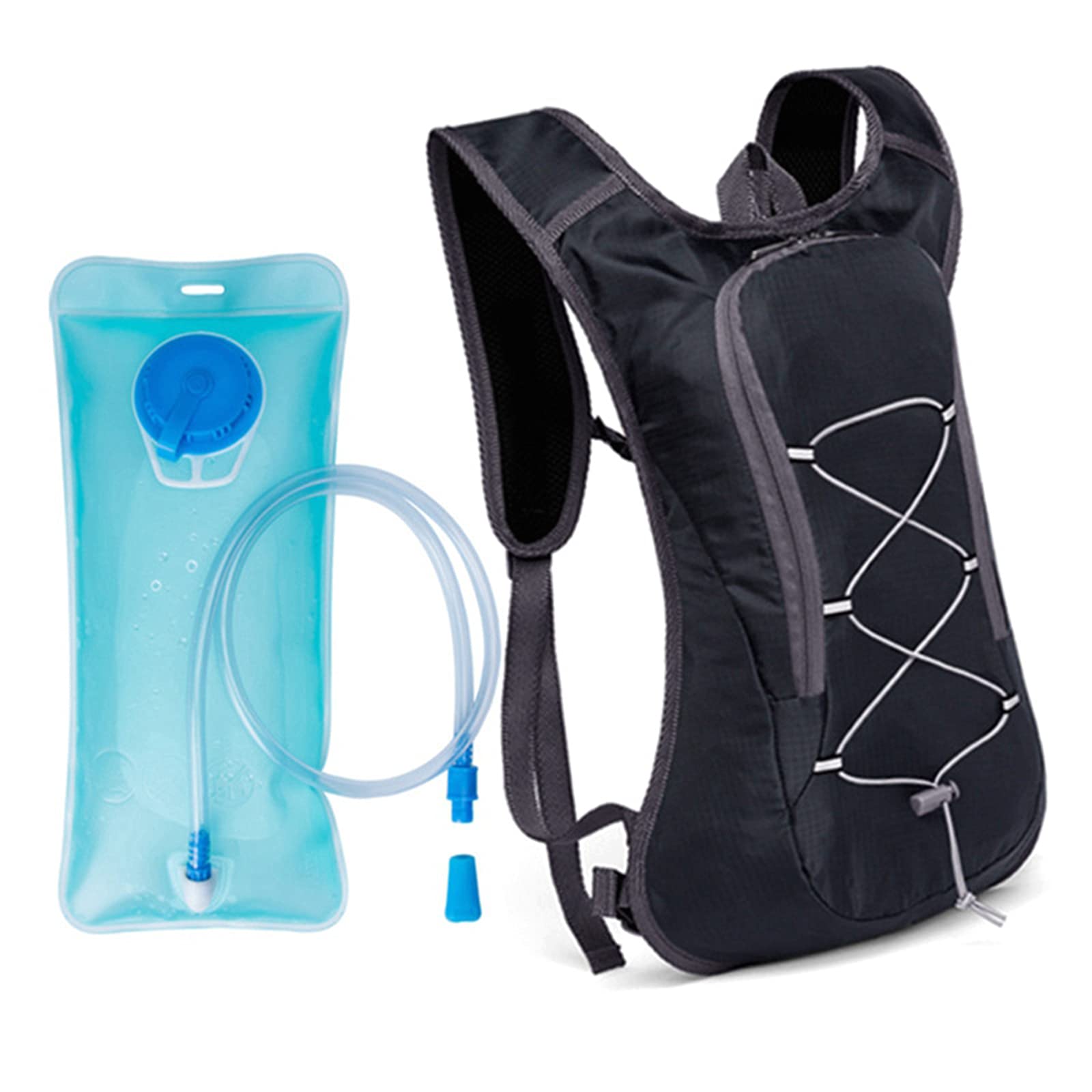 Sac à Dos VTT, Sac Hydratation avec Poche d'eau 2LSac à Dos Running Léger 8L pour Homme Femme pour Vélo VTT Randonnée Alpinisme Camping,Black