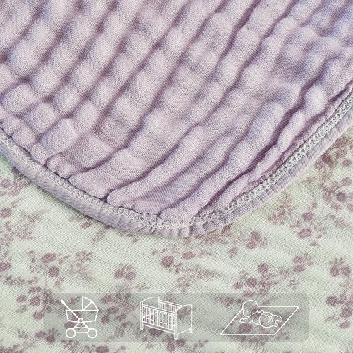 Image of Muslin Throw Blanket 100% Cotton 6-Layer Gauze Floral Pattern Cooling Blanket Lightweight Soft Breathable Quilt for All Season Both Sides for Sofa Bed (Floral Purple-a, Throw 50 inchx60 inch)