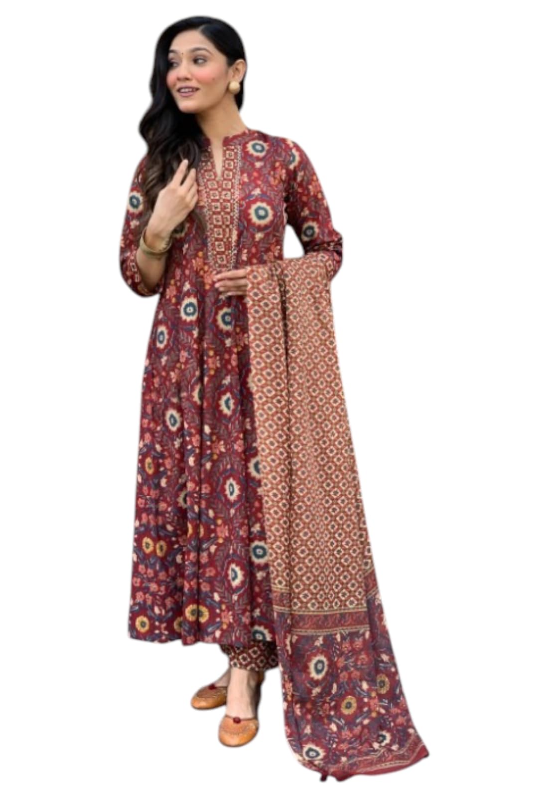 lookmark Women Viscose Rayon Ajrakh Printed Stitched Kurta with Pant and Dupatta | Maroon Color Kurta Set | Kurta with Pant & Dupatta Set for Woman | Printed Kurta Set-picture-41