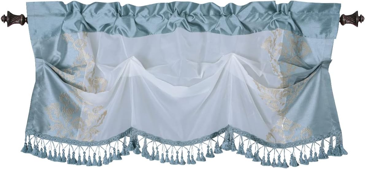 Regal Home Danbury 54-Inch by 20-Inch Embroidered Tuck Window Valance, Aqua