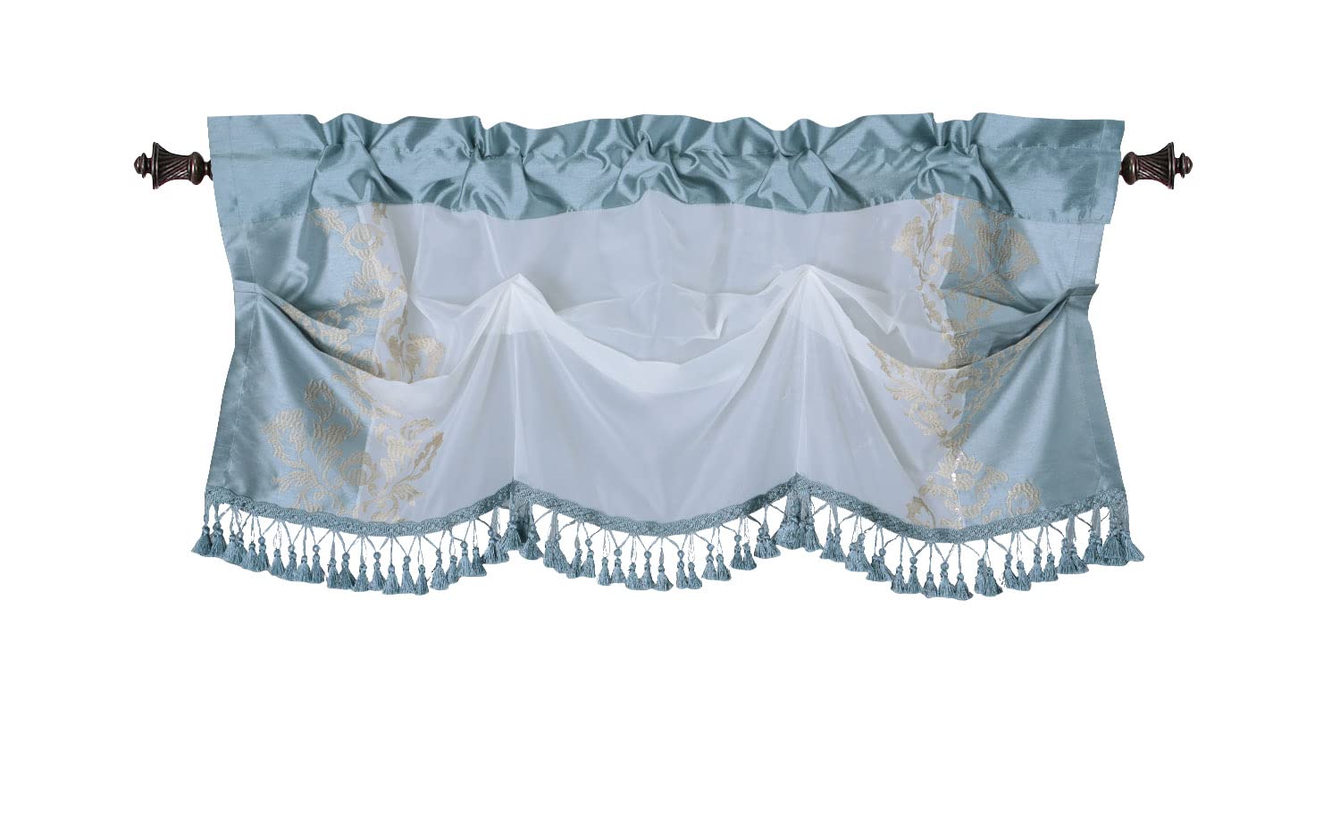 Regal Home Danbury 54-Inch by 20-Inch Embroidered Tuck Window Valance, Aqua