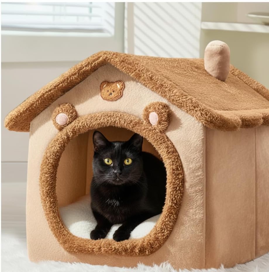 Miniatura 8 de Dog & Cat House - Cama para perros y gatos con cubierta cueva con parte inferior antideslizante (oso marrón, S)