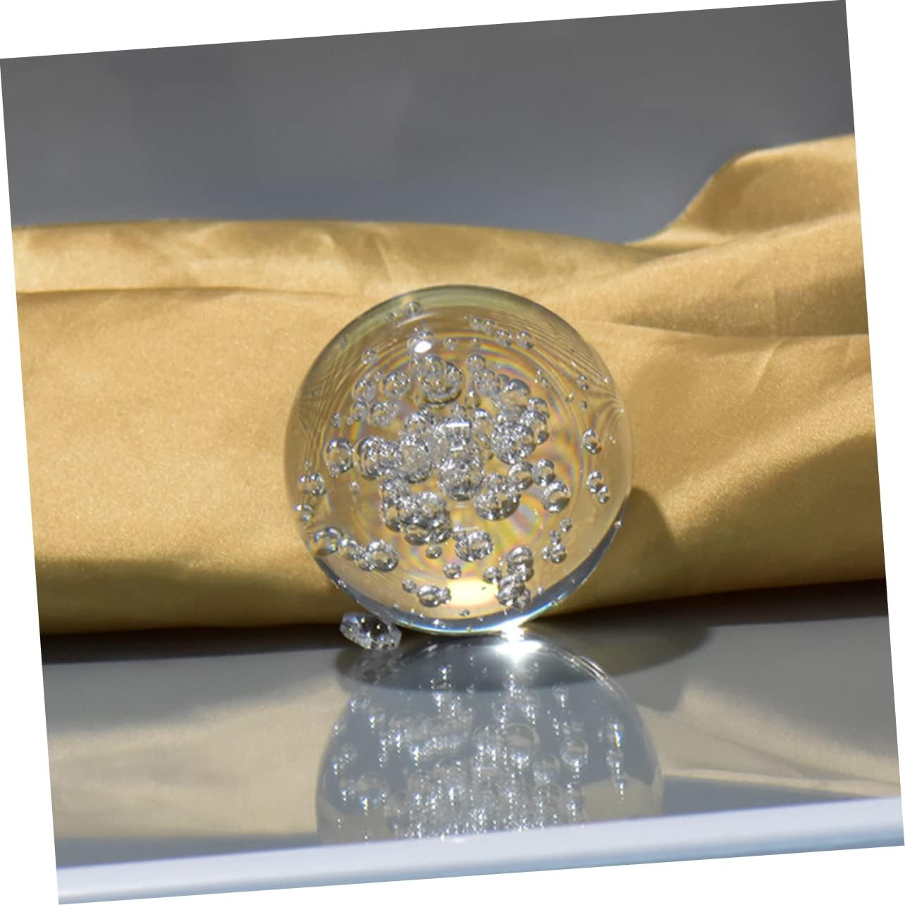 Cabilock 1Pc Bubble Crystal Glass Ball Ornament Transparent Decorative Sphere for Home Rockery Decor Artistic Accent