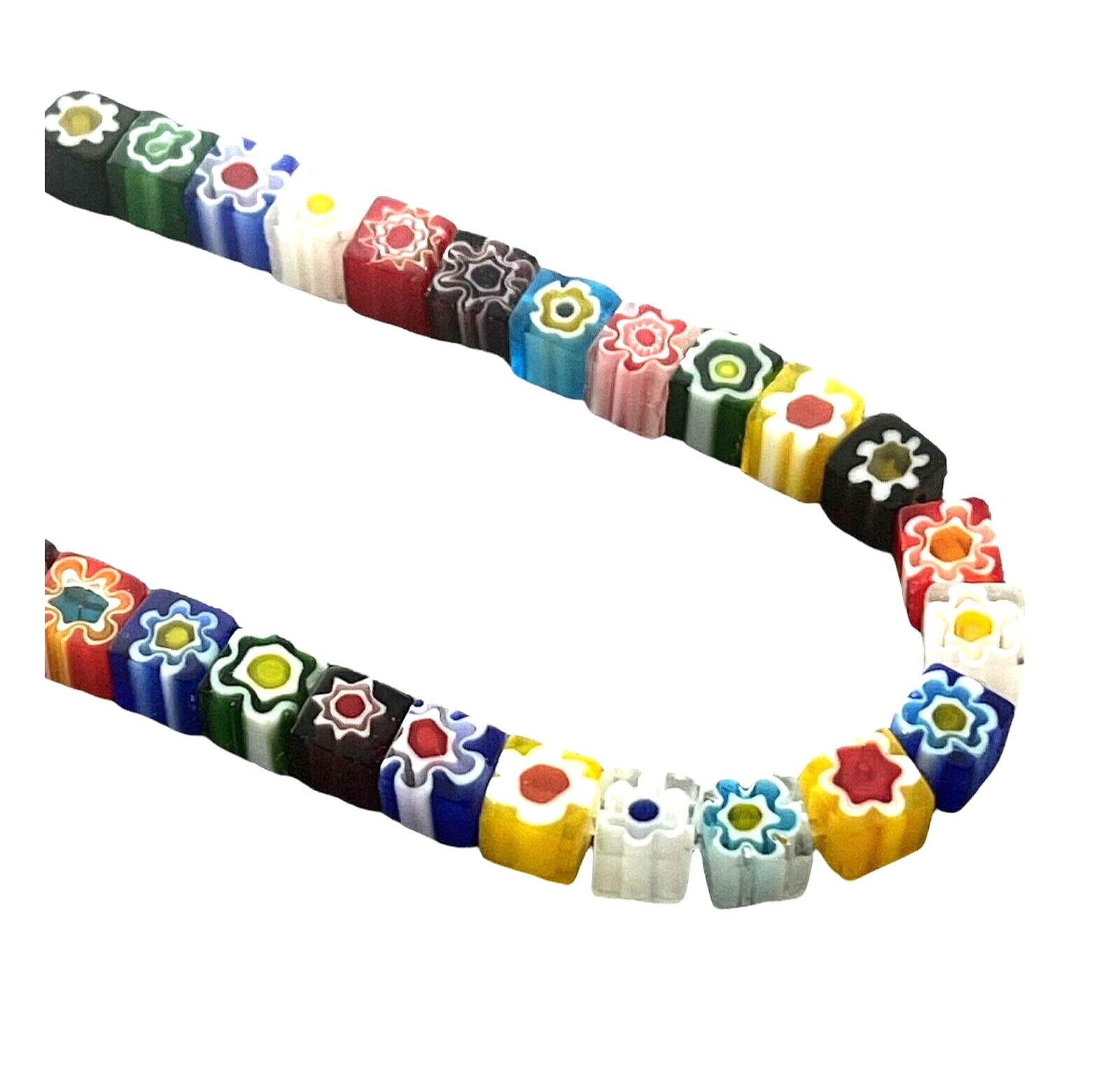 50 Millefiori Glass 6mm Square Cube Shape Multicolor Colorful Flower Beads