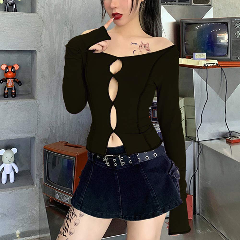 FAIMILORY Women's Streetwear Patchwork E Girl Shirts y2k Contrast Stitch Crop Top