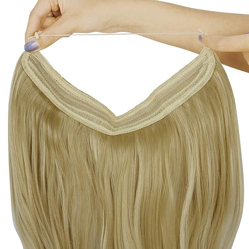 Miniatura 5 de Extensión de cabello con reflejos de rubio cenizo mezcla de rubio decolorado ajustable diadema de alambre secreto ondulado rizado largo sintético 18