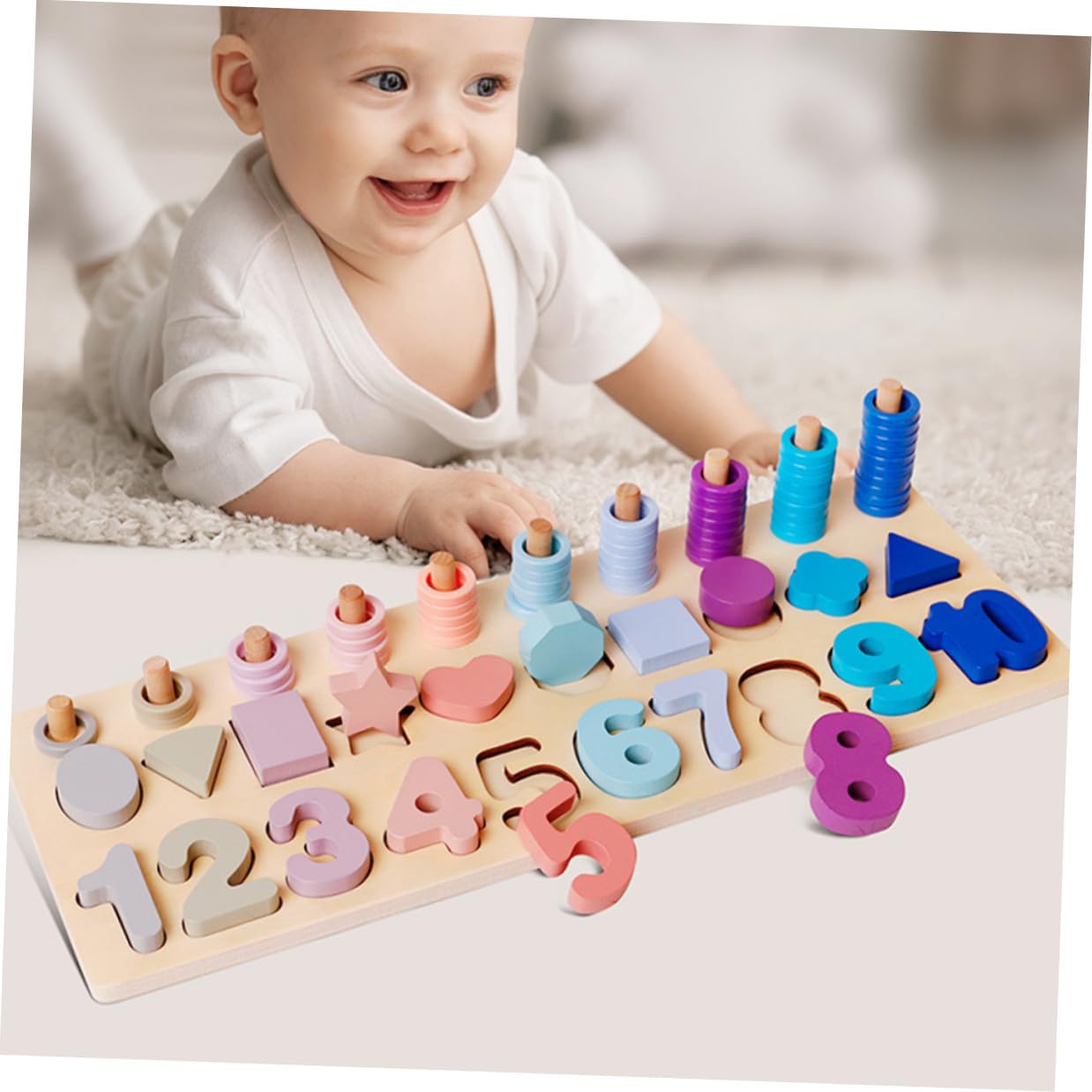 Tablero de Conteo de Madera Formas Geométricas y Números en Colores Pastel, Juguete Educativo Práctico para Niños de 3 a 4 Años en Juego y Aprendizaje
