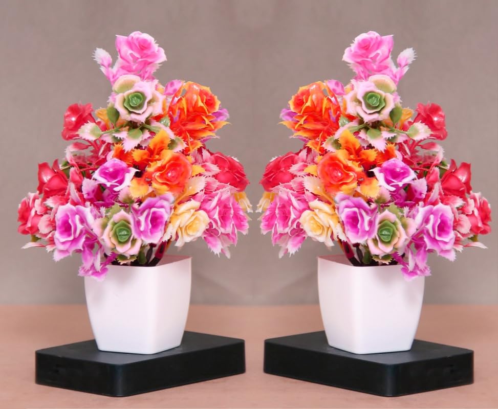 Image of Anuash Artificial Plants with Pot for Home Decoration - 12 cm (Pack of 4) | Fake Flower Plant for Table, Desk & Office Decor | Indoor Decorative Bonsai Style Showcase (Design 1)