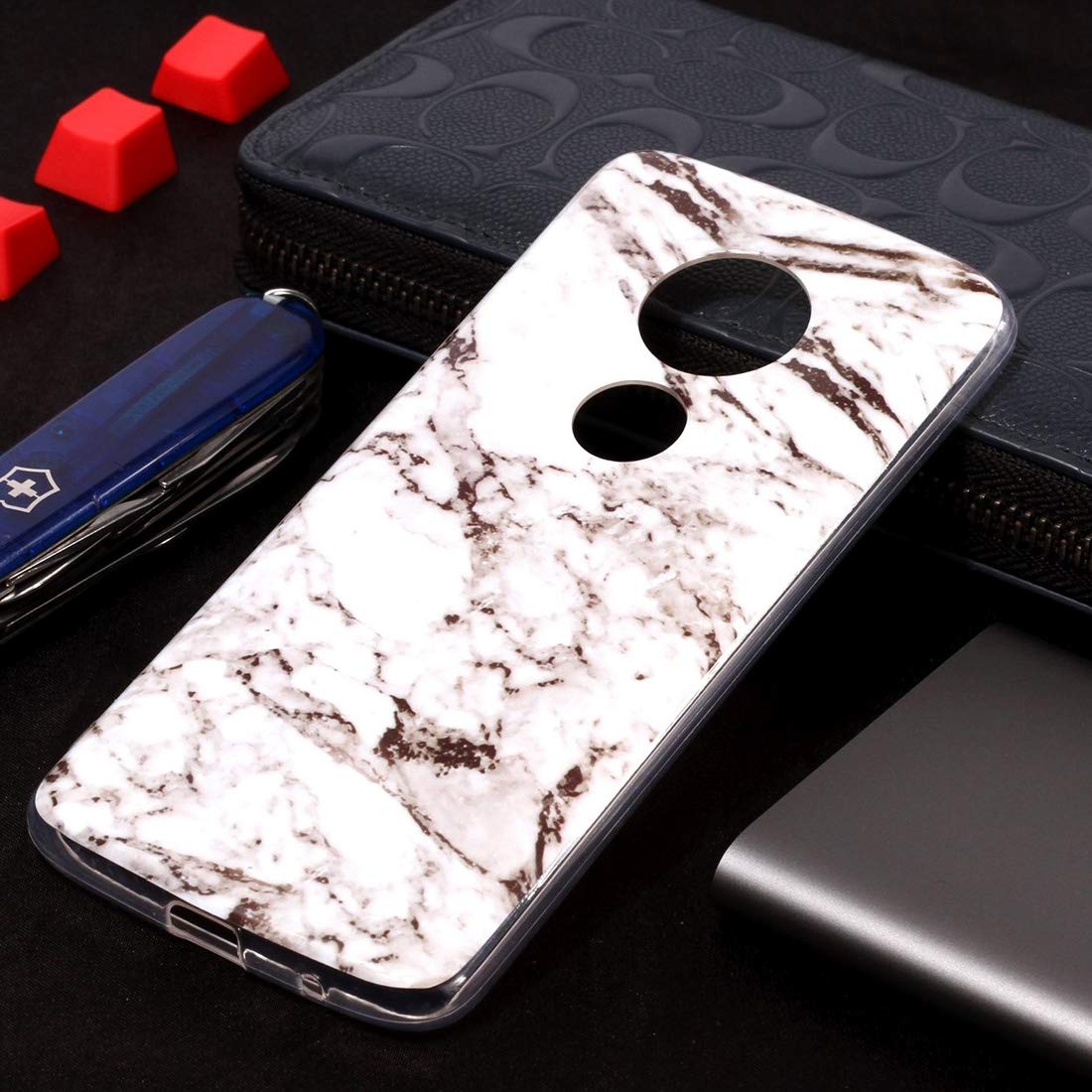 Coque Motorola E5 Plus marbre blanc housse protection silicone souple - 5