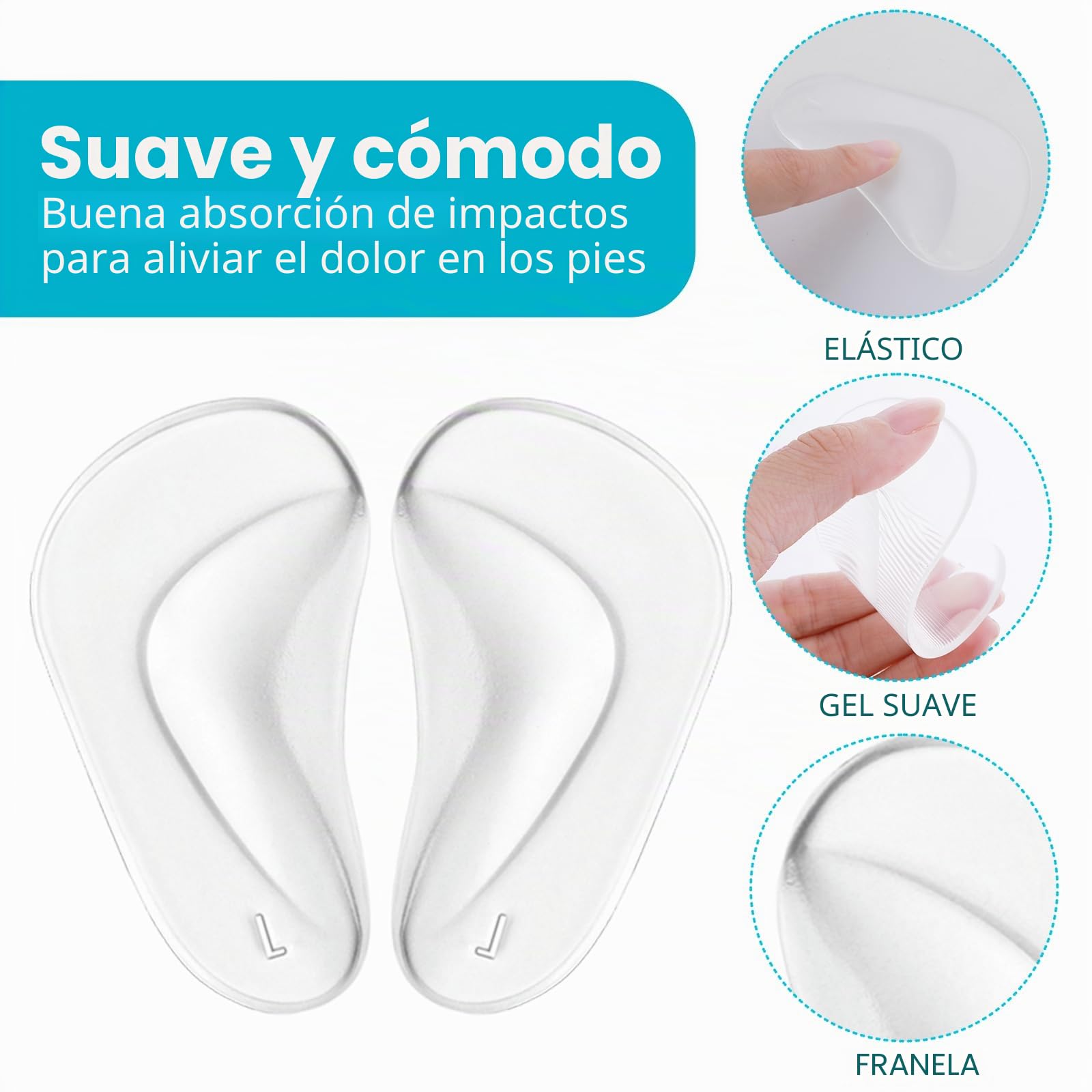 COMNICO 3 Pares Plantillas Autoadhesivas Gel Suave Silicona Transparente Alivio Fascitis Plantar Pies Planos