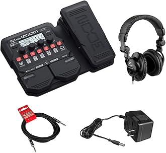 Zoom G1X Four Guitar Effects Processor (Built-In Expression Pedal) with Polsen HPC-A30 Monitor Headphones, 9V Power Adapter & 10ft Instrument Cable Bundle