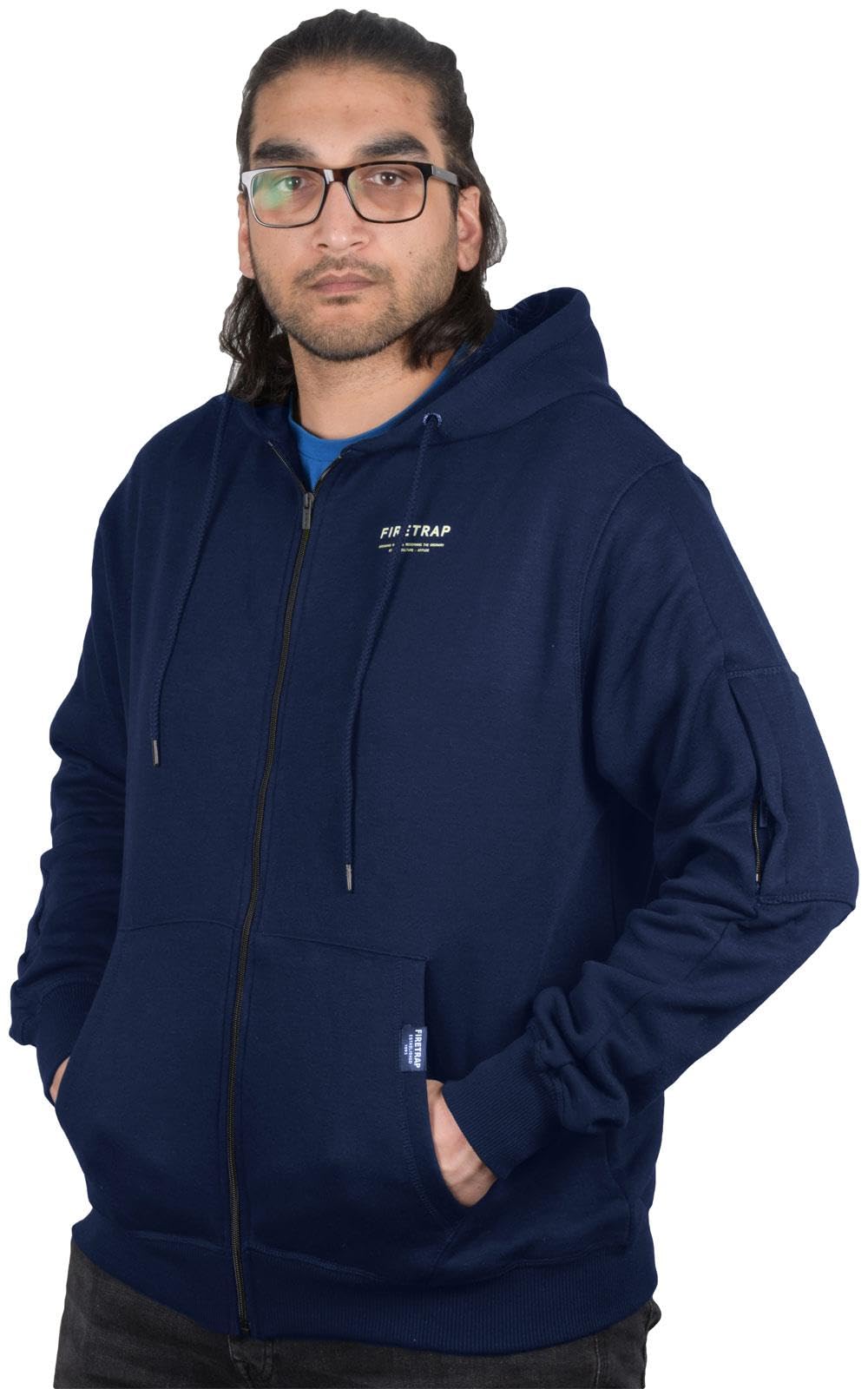 Firetrap Men's Zip Through Fleece Hoody - Dark Navy - XL