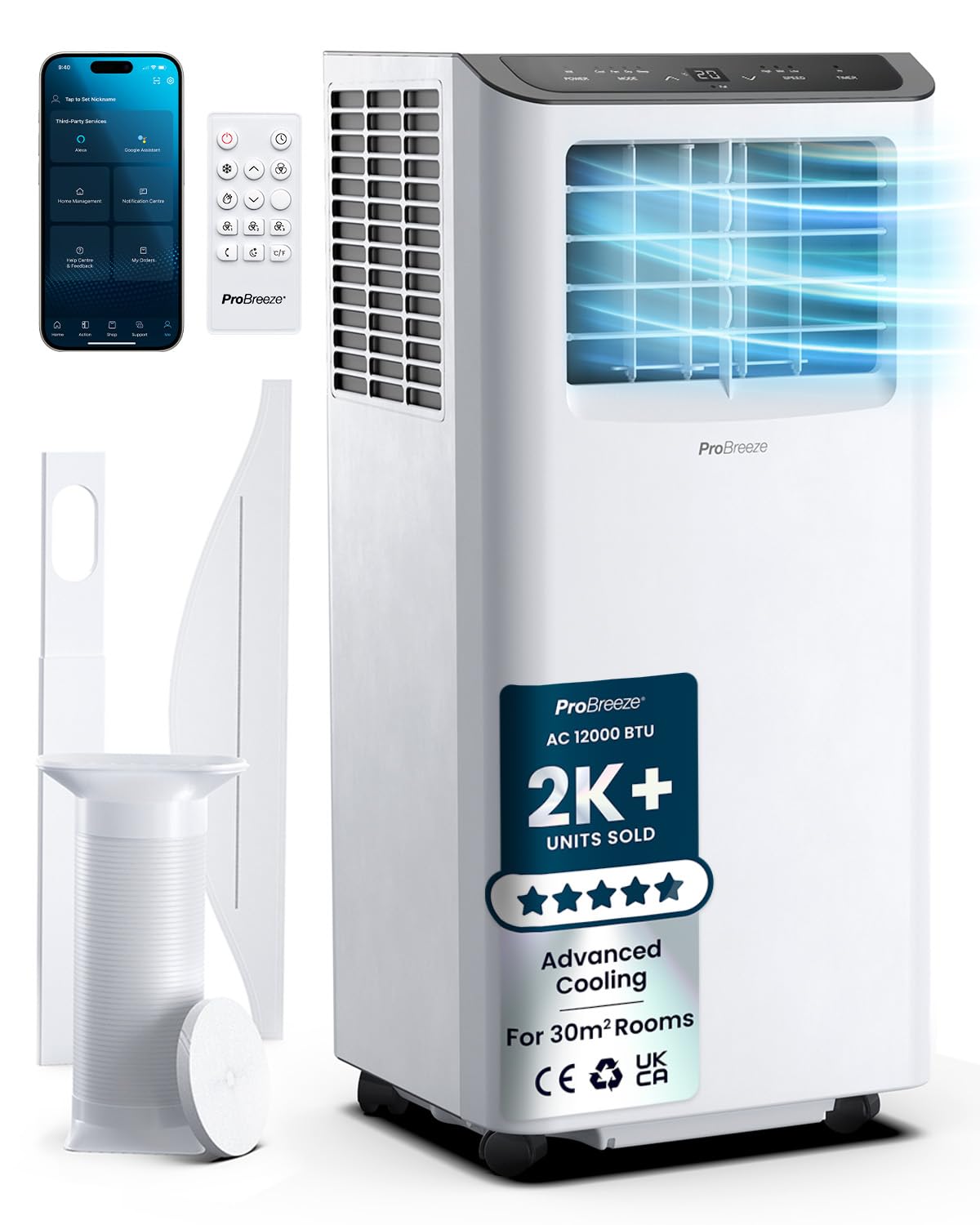 Pro Breeze® 12000 BTU Portable Air Conditioner - Smart Home WiFi Compatible with 24-Hour Digital Timer