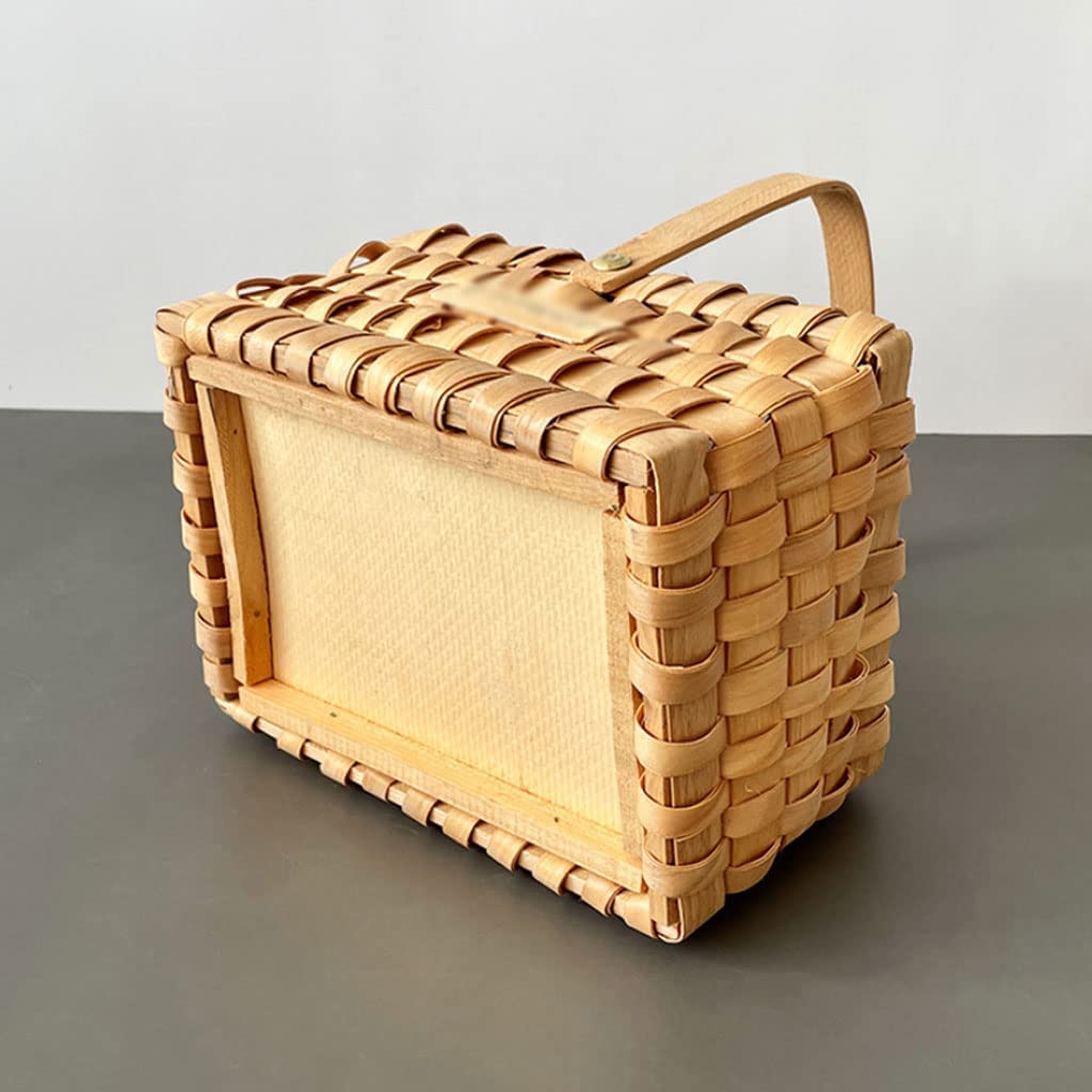 LIOONS Portapane Cesto portaoggetti in Rattan Fatto a Mano, Porta Pane in Legno Cestino per Torta Porta Pane per Frutta da Picnic Grande capacità