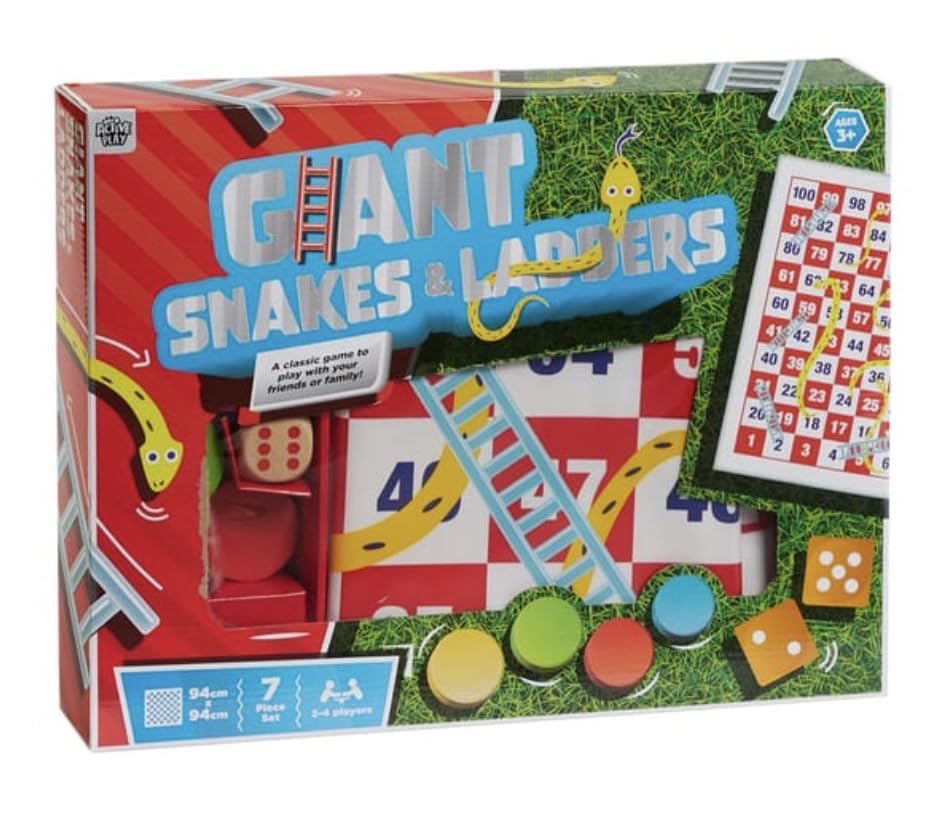 Play Giant Snakes & Ladders Board Game, 94x94cm, 7 Piece Set, for 2-4 Players, Ages 3+