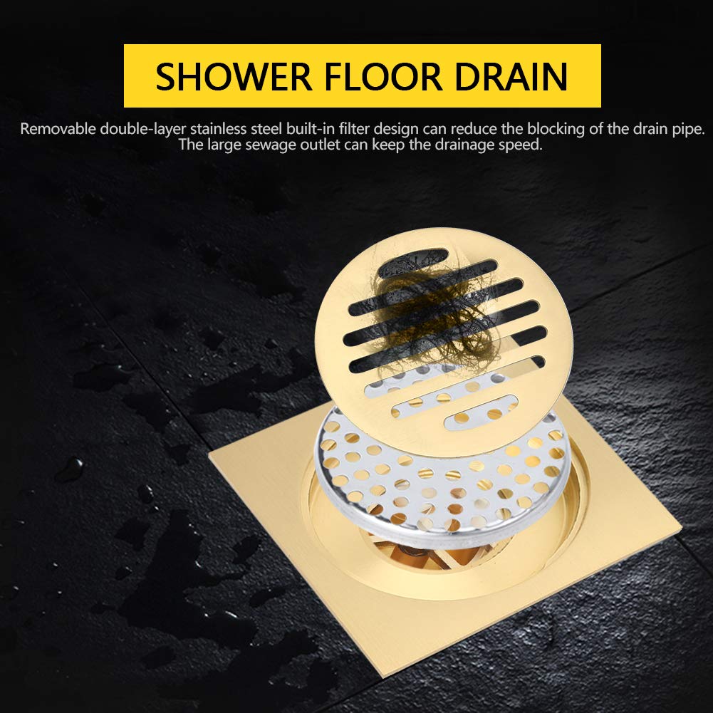 Drenaje de Piso de Ducha Desagüe de baño Desagüe de Piso de Ducha Cuadrado de latón para el hogar con colador de Cabello extraíble Accesorio de Hardware de Drenaje de Agua de baño