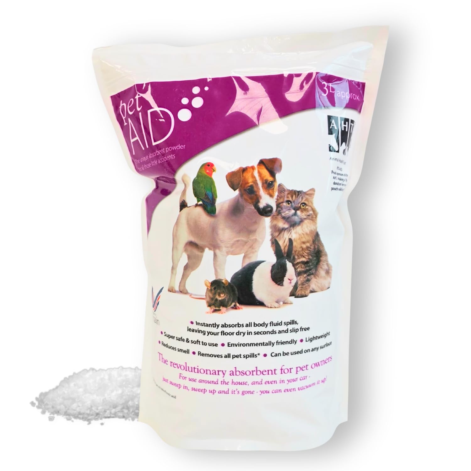 Pet Aid Rapid Stain and Odour Pet Spill Cleanup, 3L Absorbent Granules, Fluid Absorber Enzymatic Carpet Tiles Powder Cleaner, Instant Dog and Cat Urine Neutraliser, Natural Floor Dry and Slip Free