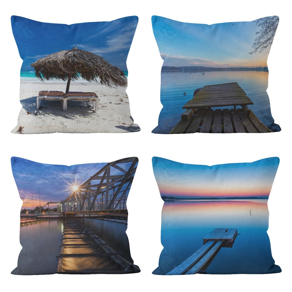 Housse de coussin lin 50x50cm paysage anime lot de 4 CEVAN