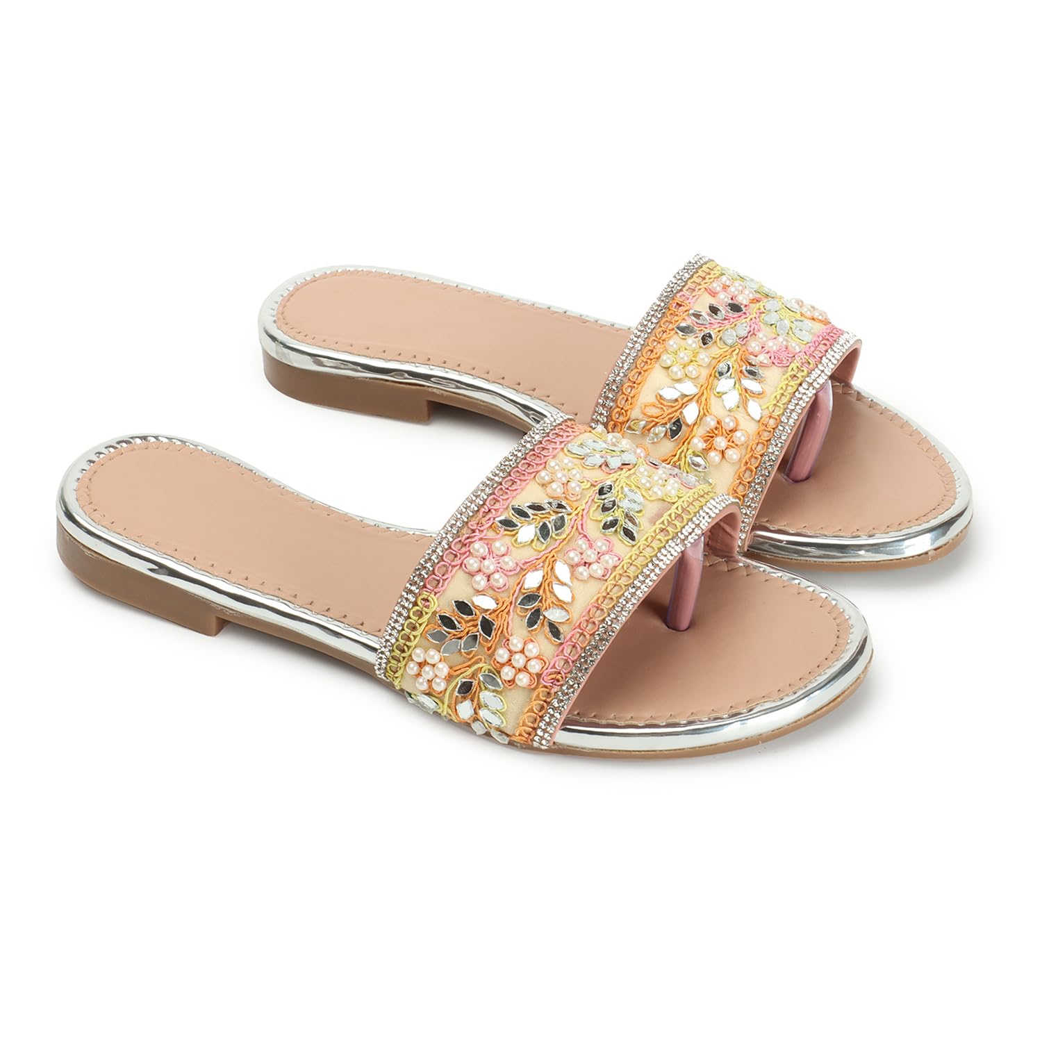 Naitik Womens Fashion Stone Attached Casual Stylish Flat Sandals, Chappal Slipper Ethnic for Party (Peach-Yellow) (B0CLGYDKZV) Amazon Price History, Amazon Price Tracker