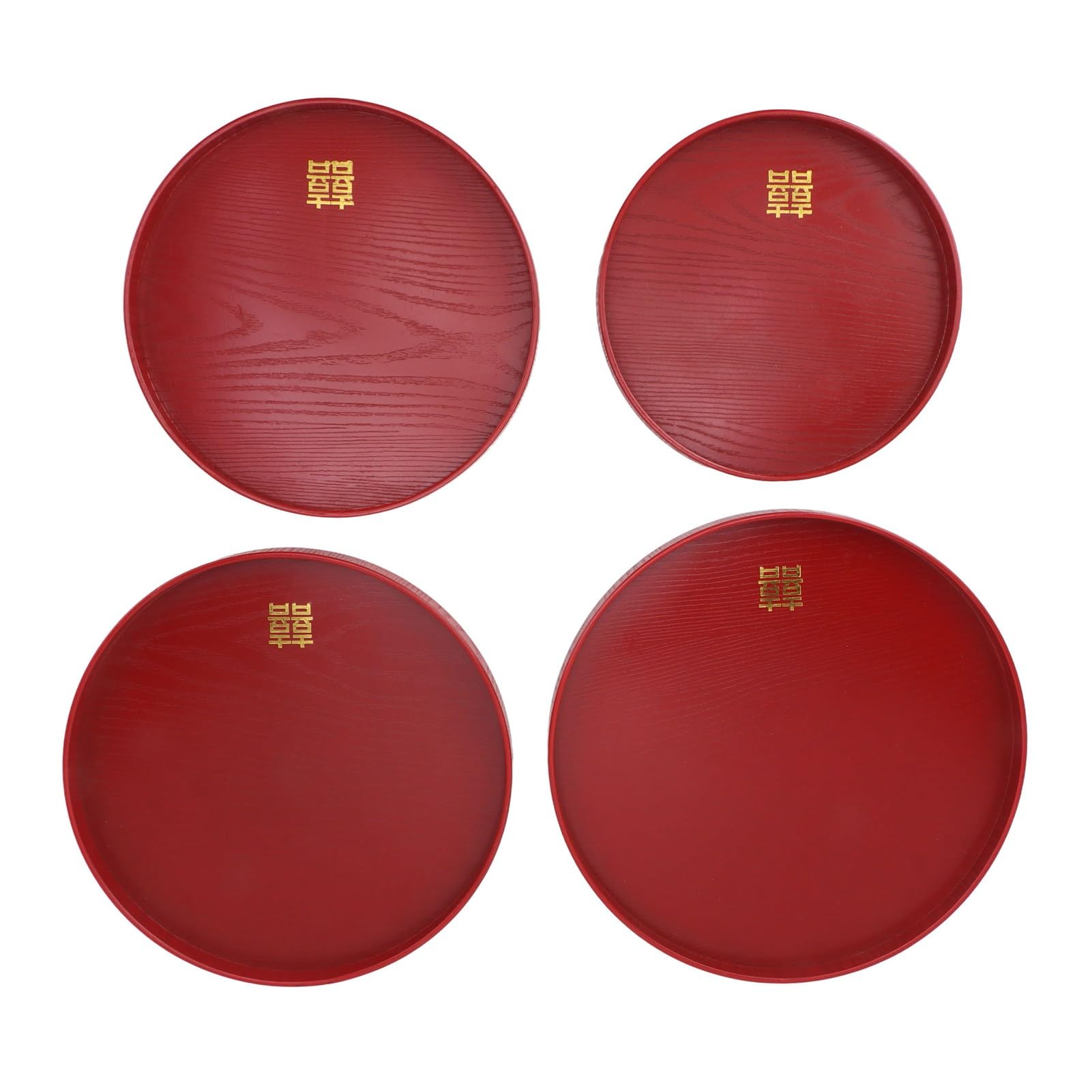 Bandeja de Servicio de Madera roja de Estilo Chino, Bandeja para té y Aperitivos de Boda, 4 Piezas de Bandeja para Frutas y Dulces de Fraxinus mandshurica con Bordes elevados para (Redonda)