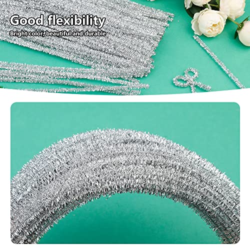 Image of 100PCS Pipe Cleaners Chenille Stem Glitter Silver Pipe Cleaners | Craft Pipe Cleaners, Fuzzy Sticks Pipe Cleaners Bulk for Creative Handmade DIY Art Craft and Project Decoration Supplies