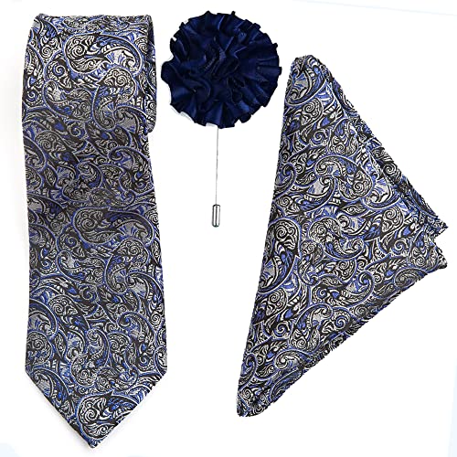 Image of To The Nines Blue Polyester Men's Tie, Pocket Square & Lapel Pin