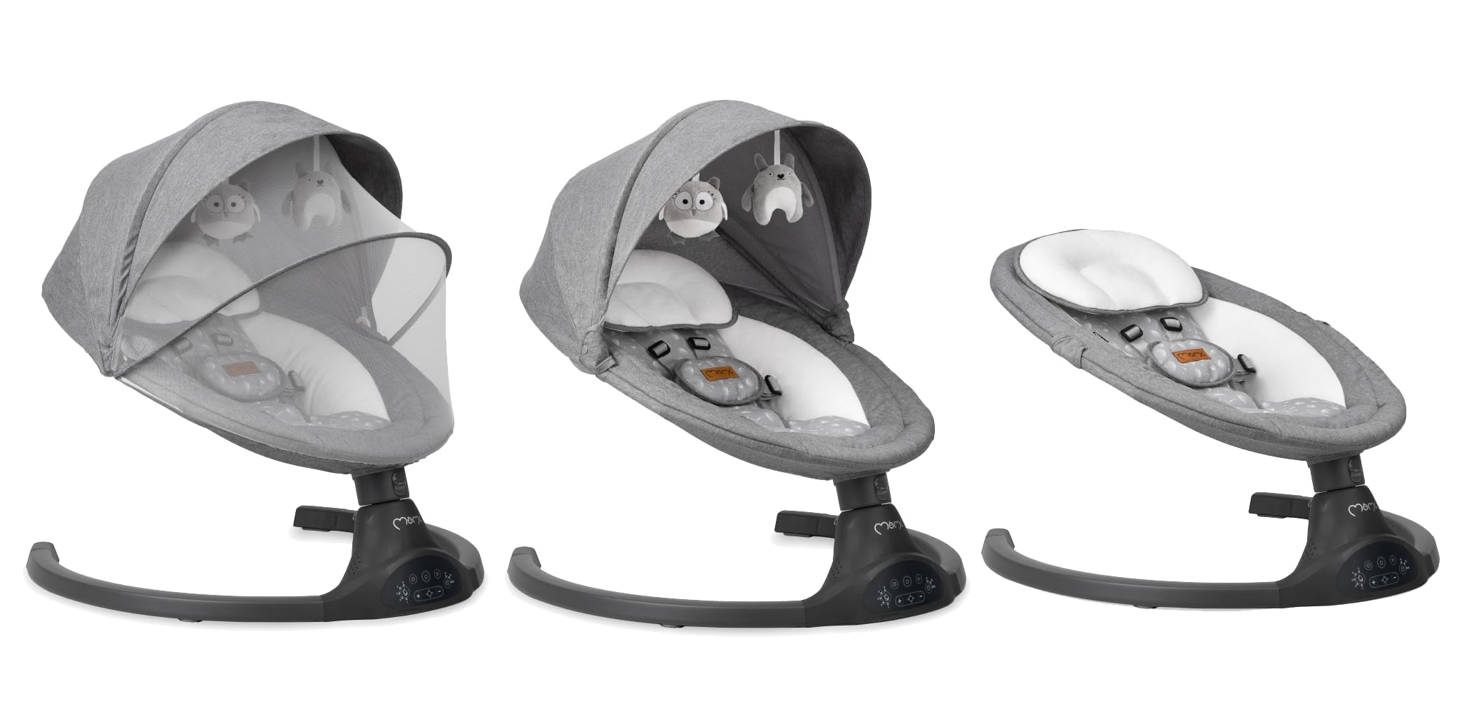 MoMi KENANI Mecedora para Niños hasta 9 kg, Plegable, con Mando a Distancia y Bluetooth, Funciona con Pilas/Electricidad, Arnés 5 Puntos, Visera Solar