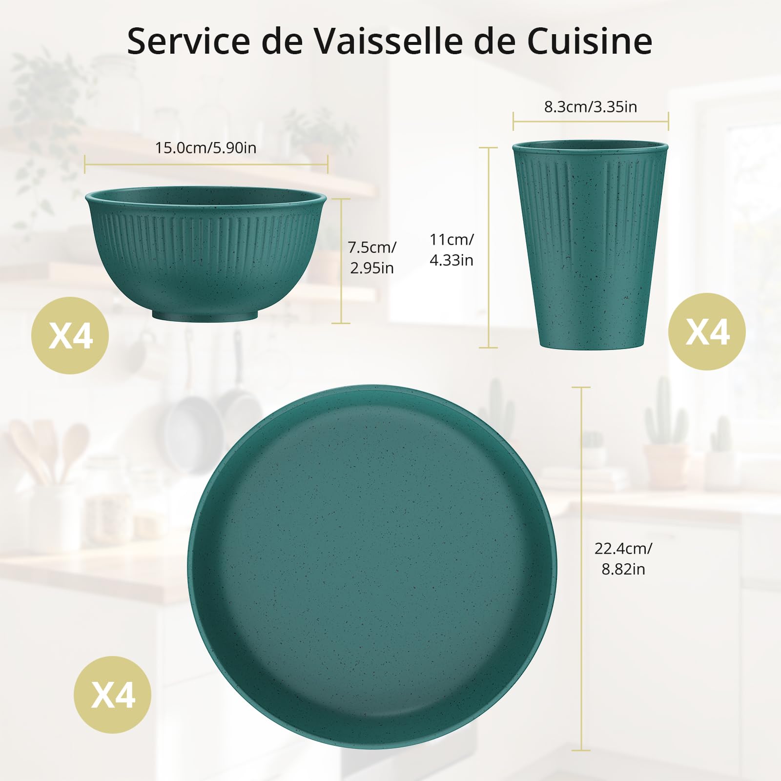 Anbte 12PCS Ensemble de Vaisselle, Vaisselle Plastique Incassable et Réutilisable pour 4 Personnes, Kit de Vaisselle Empilable, pour Cuisine, Camping, Pique-Nique, Fête et Voyage(Jaune Coloré)