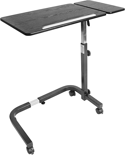 KMINA - Overbed Table with Wheels Adjustable Height, Wheelchair, Tilt Top Bedside, Hospital Over Bed, Home Use (Black)
