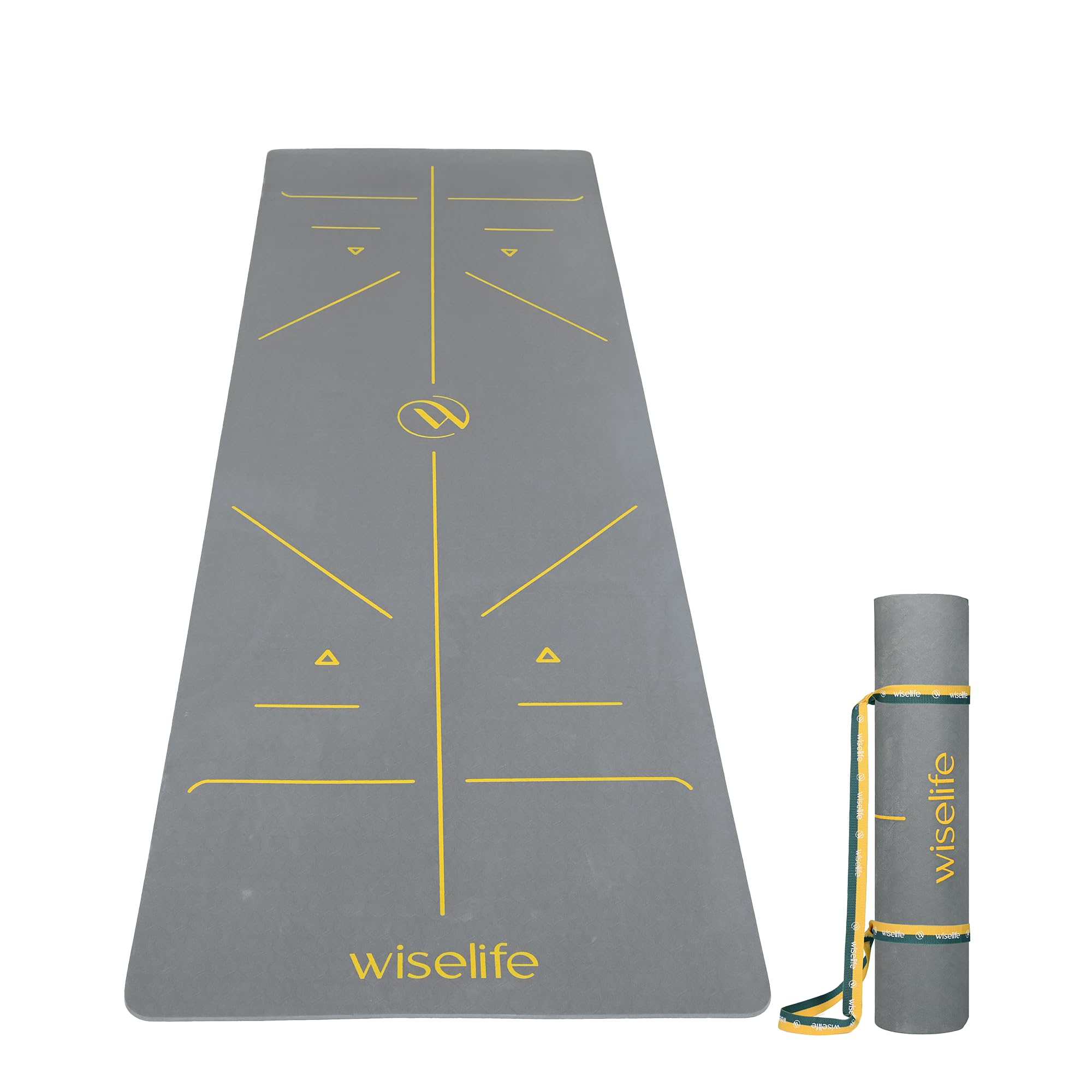 WiseLife TRUE Body Alignment Yoga Mat + Sleek Yoga Strap for Men and Women | Non-Slip Textured Extra Wide & Thick | Pro Balance Eco-TPE Exercise Mat For Home, Pilates, Gym & Fitness (6mm, Grey) discount deal