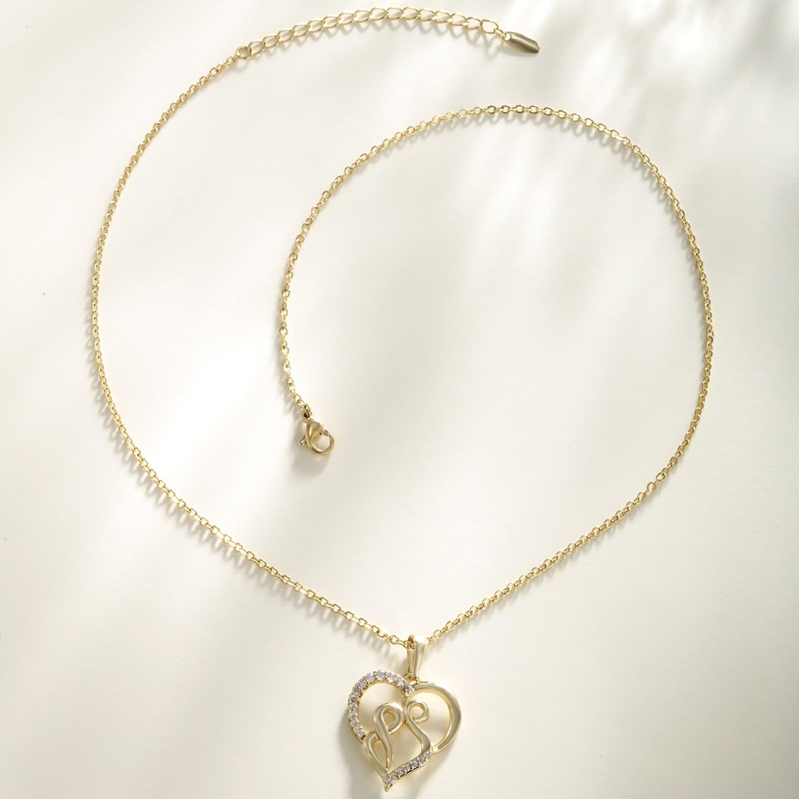 Collana in oro 9 carati 375 con diamante, ciondolo a forma di cuore con infinito, 45 cm