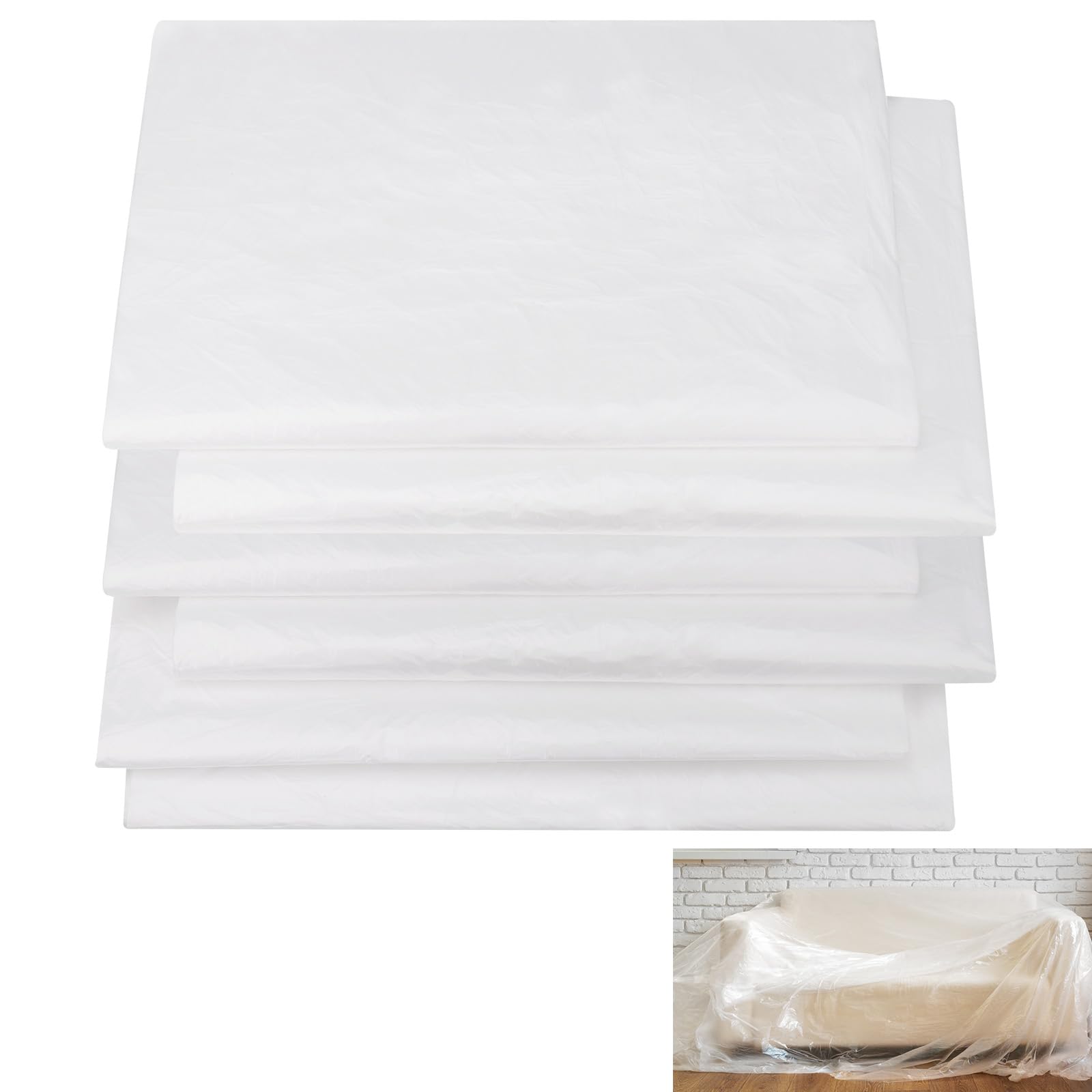 Hejo 6 Pack Extra Large Plastic Dust Sheets for Decorating 4 x 5m, Decorating Sheets, Water Proof Plastic Sheet