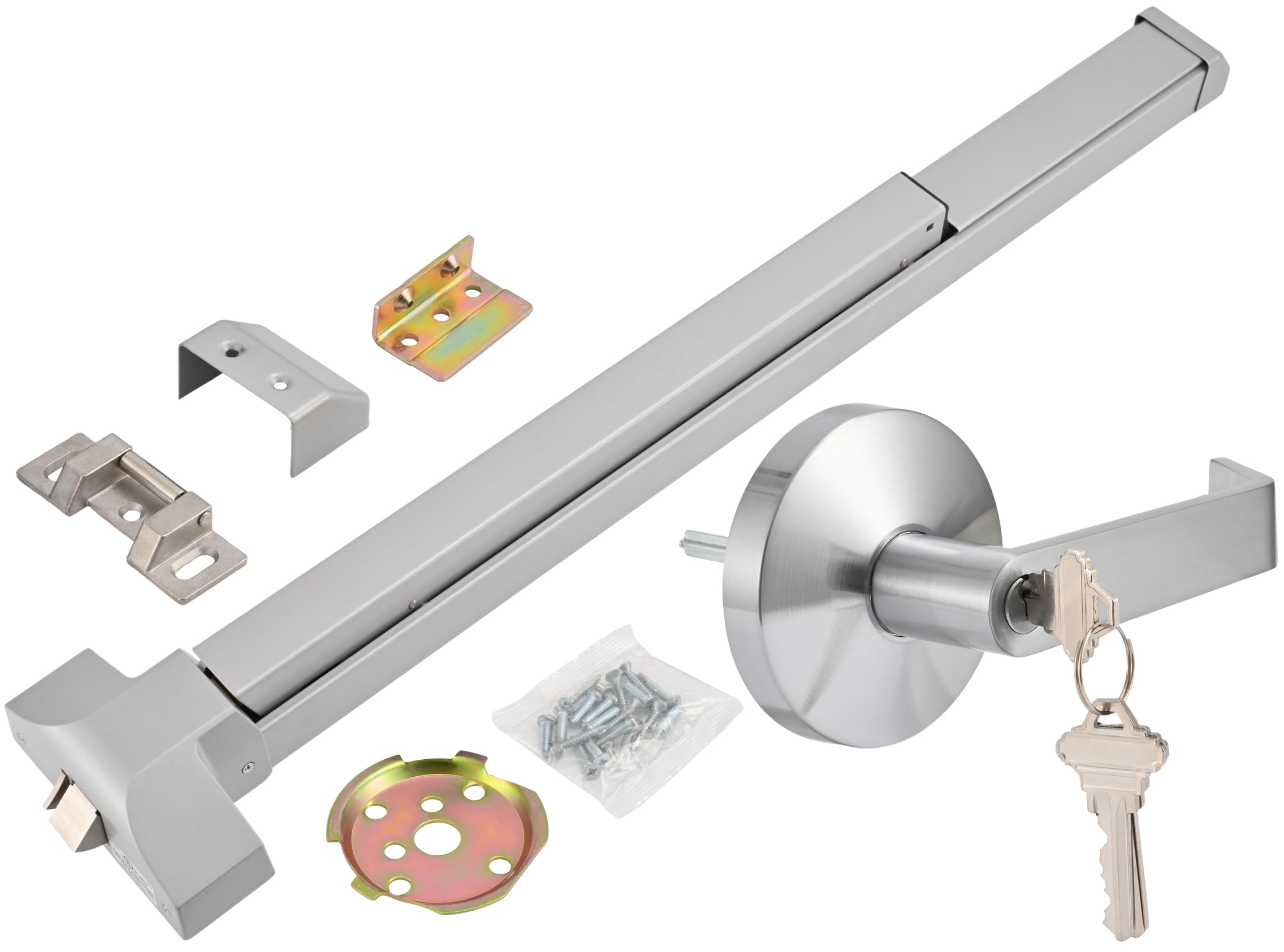 Photo 1 of Commercial Panic Exit Device with Push Bar and Exterior Lever Handle, UL10C & ANSI Grade 1 Certified, ADA Compliant Emergency Exit Door Hardware for Safety & Durability (211P-With Lever Handle)