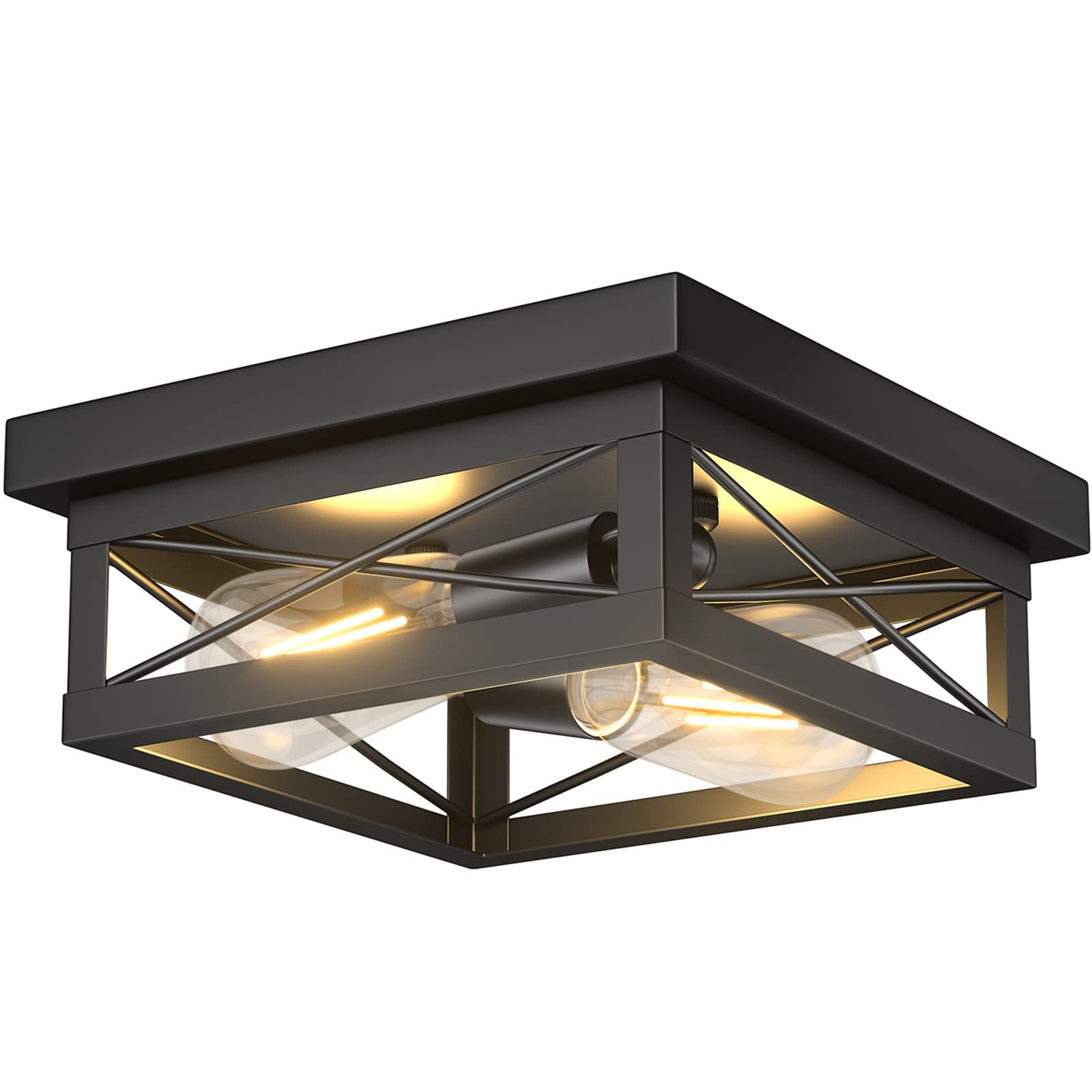 Aolloa Industrial Black Flush Mount Ceiling Light, Farmhouse Lighting