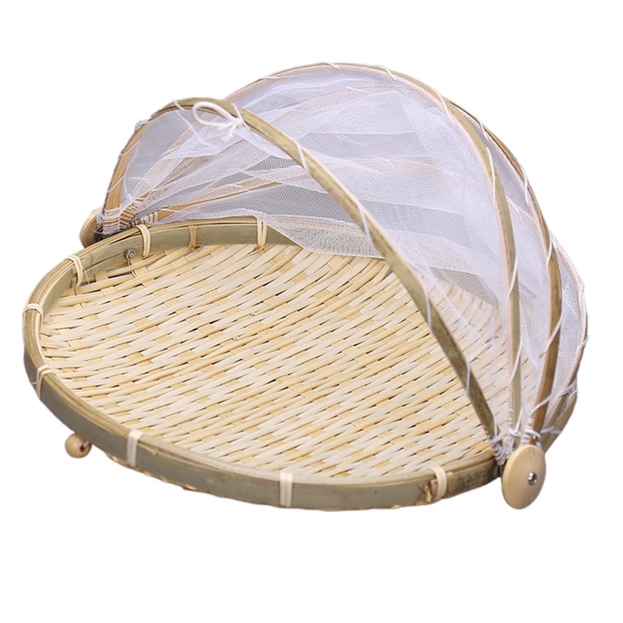 Wakauto 1Pc Handmade Fruit Basket with Gauze Cover Dustproof Picnic Storage for Bread and Vegetables Kitchen Organizer Khaki S