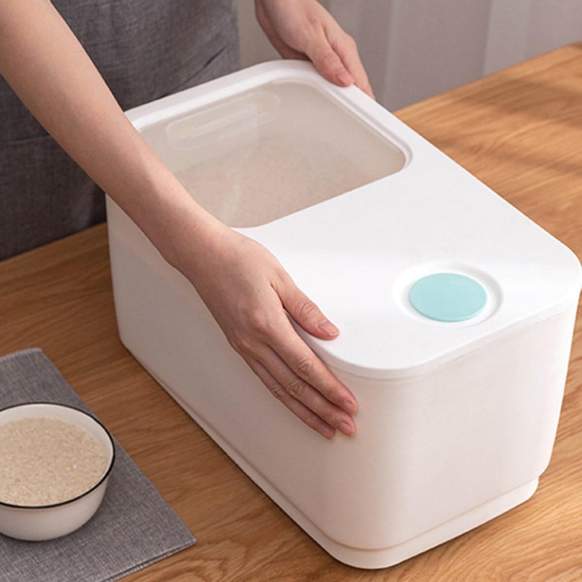 Secchio per Riso Domestico Chiusura Ermetica, Bianco