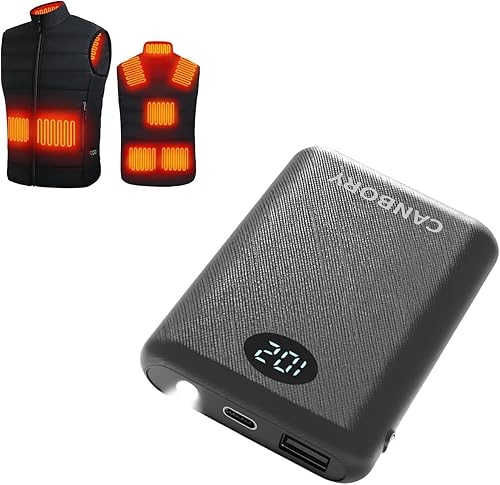 Miniatura 9 de Paquete de batería para chaleco calentado CANBORY, Banco de energía de 12000mAh 5V 2A/3A USB-C de salida/entrada para chaleco térmico, almohadilla