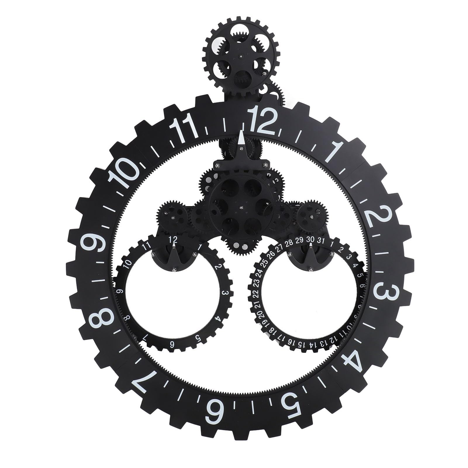 Cryfokt Retro Mechanical Gear Clock, European Wall Clock with Decorative Mechanic Gears, Dynamic Gear Movement Wall Art Mechanical Clock, Clock for Living Room (Black)
