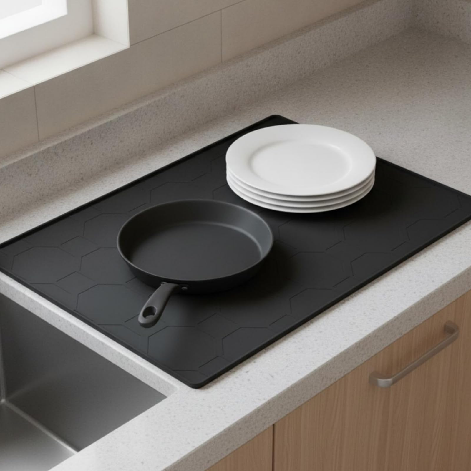 KESOTO Tapete Silicona para Fregaro Segura, Negro, 96,5 × 66 Cm
