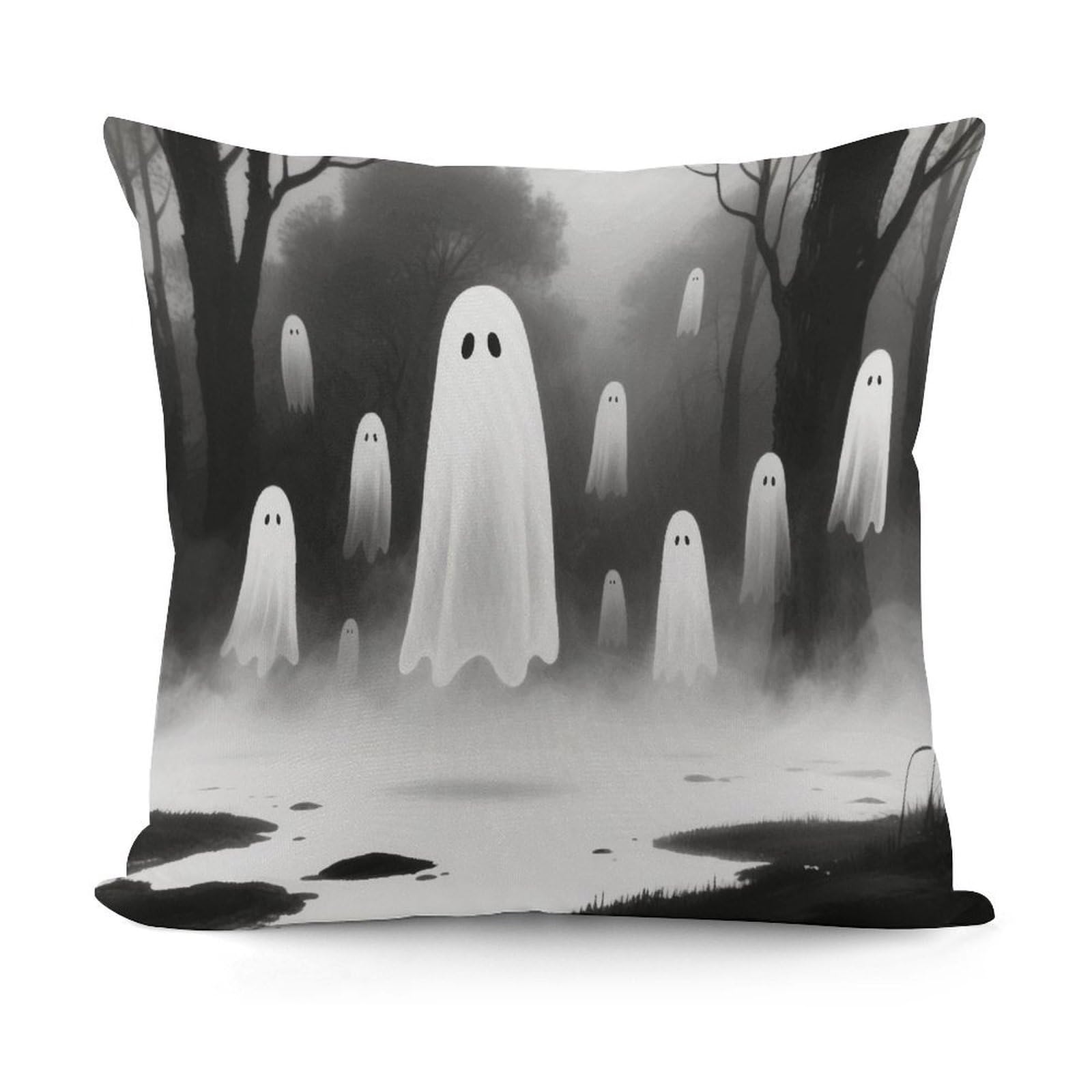 VstaDank Ghost Pillow Cover with Invisible Zipper Square Throw Pillowcase Plush Couch Sofa Pillow Case 18x18 Inch Decorative Throw Cushion Covers for Sofa Living Pillowcover